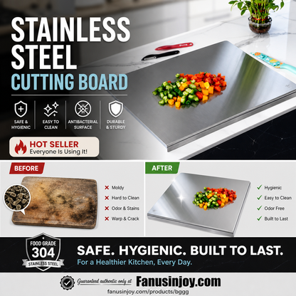 🔪50% OFF NOW! Food Grade 304 Stainless Steel Cutting Board – Double Sided Thickened Hygienic Chopping Board, Rust Resistant & Easy Clean for Kitchen Prep