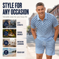 ⏳Tidsbegrenset tilbud⏰ Herreskjorte med geometrisk mønster og shorts-sett – Moderne mønster & pustende koordinert look 🔷