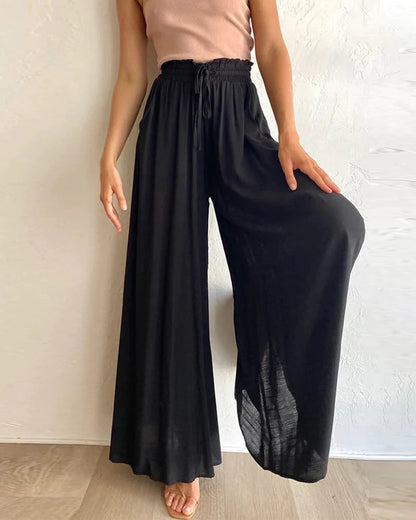 👖 50% RABATT! ✨ Vide høytlivsbukser – bomullsblanding, løs passform, snøring 🌿