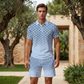 ⏳Tidsbegrenset tilbud⏰ Herreskjorte med geometrisk mønster og shorts-sett – Moderne mønster & pustende koordinert look 🔷