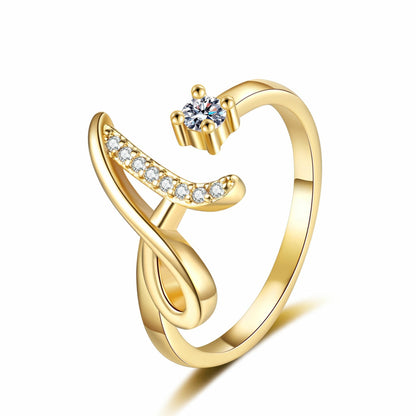 ✨ 50% RABATT! 💍 Justerbar Rhinestone Initialbokstav Ring for Kvinner