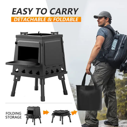 🔥 Time-Limited Special💥Portable Wood Burning Rocket Stove | 16 Vent Holes Efficient Burn | Outdoor Wood Stove | Foldable Camping Cooker