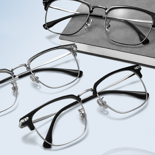👓 TIDSBEGRENSET 50% RABATT! ✨ Motebriller med halvramme – Fotokromatisk, blokkær blått lys, lett 🛡️