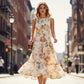 👗Damekjole Uten Ermer med Blomstertrykk – Smocket Liv, Lagdelt Skjørt, Midi-lengde ✨
