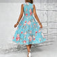 👗Damekjole Uten Ermer med Blomstertrykk – Smocket Liv, Lagdelt Skjørt, Midi-lengde ✨