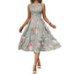👗Damekjole Uten Ermer med Blomstertrykk – Smocket Liv, Lagdelt Skjørt, Midi-lengde ✨