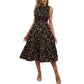 👗Damekjole Uten Ermer med Blomstertrykk – Smocket Liv, Lagdelt Skjørt, Midi-lengde ✨