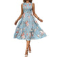 👗Damekjole Uten Ermer med Blomstertrykk – Smocket Liv, Lagdelt Skjørt, Midi-lengde ✨