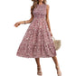 👗Damekjole Uten Ermer med Blomstertrykk – Smocket Liv, Lagdelt Skjørt, Midi-lengde ✨