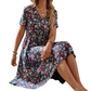 👗NÅ 50 % RABATT✨Blomstret Sommerkjole for Dame med V-hals og Korte Ermer 🌸 Luftig stoff, vakkert blomstermønster, elegant og komfortabel ☀️