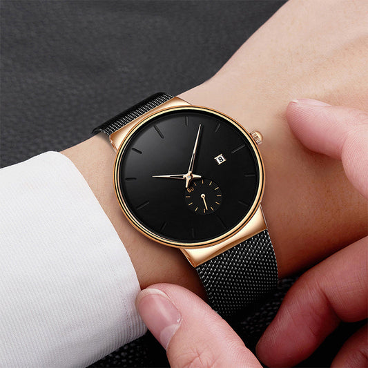 ⌚NÅ 50 % RABATT – HALV PRIS 🔥 Herre minimalistisk vanntett kvartsur ⚫ Enkelt design, vanntett funksjon, presist kvartsverk ✨