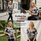👕 50 % RABATT ✨Batikk T-skjorte for Damer med V-hals og Snøring – Myk og Avslappet Passform