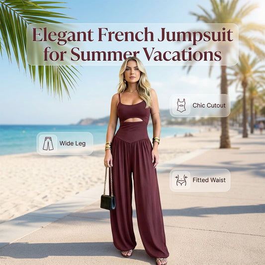 🩱NÅ 50 % RABATT✨Ermeløs jumpsuit med utskjæringer, vide ben og knyting i ryggen 💃 Stilig design, luftig stoff og behagelig passform til sommerdager 🌸