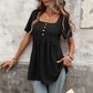 👗50 % RABATT!✨Babydoll-tunika med firkantet hals og engelsk broderi🧵 Delikat broderi, luftig stoff, feminin og komfortabel stil ✨