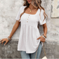 👗50 % RABATT!✨Babydoll-tunika med firkantet hals og engelsk broderi🧵 Delikat broderi, luftig stoff, feminin og komfortabel stil ✨