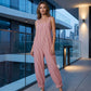 Stripete jumpsuit med spaghettistropper til dame – avslappet, luftig, bomull