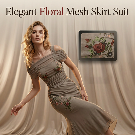 Elegant sett for damer: Off-shoulder topp og brodert fiskehaleskjørt