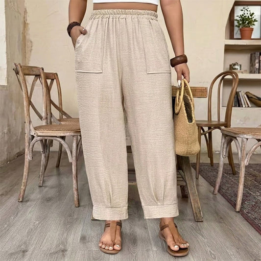 👖 TIDSBEGRENSET 50% RABATT! ✨ Dame Ankelbukser med Oppbrett – Avslappet Passform, Elastisk Midje, Ensfarget 🍂