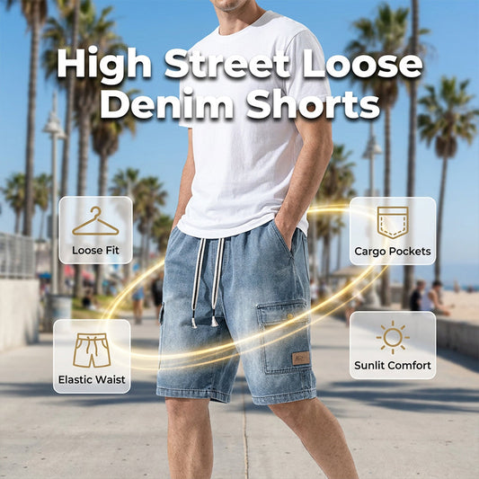 👖 50% RABATT! 🏙️ Herrers Løstsittende Denim Cargo-Shorts – High Street Stil & Justerbar Passform 🛹