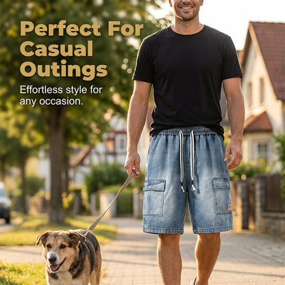 👖 50% RABATT! 🏙️ Herrers Løstsittende Denim Cargo-Shorts – High Street Stil & Justerbar Passform 🛹