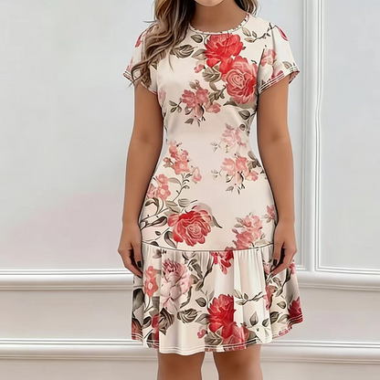 🌸 TIDSBEGRENSET 50% RABATT! 💥 Dame Elegant Blomsterprint Kjole med Rynket Kant – Tilpasset Midje, Pustende, Allsidig ✨