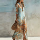 👗 TIDSBEGRENSET 50% RABATT! ✨ Elegant Retro Print Maxikjole – V-hals Knappelukning, Flytende Silhuett, Boho Chic 🌸
