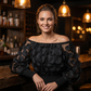 👗 TIDSBEGRENSET 50% RABATT! ✨ Off-Shoulder Tettsittende Topp – 3D Blomsterapplikasjoner, Smocket Midje, Ballongærmer 🌸