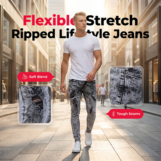 👖 TIDSBEGRENSET 50% RABATT! ✨ Herrenes Slim Fit Rippede Jeans – Stretch, Syrevask, Edgy Stil 🔥