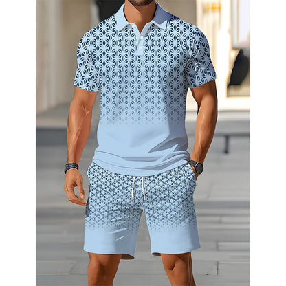 ⏳Tidsbegrenset tilbud⏰ Herreskjorte med geometrisk mønster og shorts-sett – Moderne mønster & pustende koordinert look 🔷