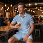⏳Tidsbegrenset tilbud⏰ Herreskjorte med geometrisk mønster og shorts-sett – Moderne mønster & pustende koordinert look 🔷