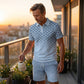 ⏳Tidsbegrenset tilbud⏰ Herreskjorte med geometrisk mønster og shorts-sett – Moderne mønster & pustende koordinert look 🔷