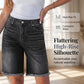 👖🌅✨ TIDSBEGRENSET 50% RABATT! Dame Casual Høytlivede Frynset Denim Shorts – Flatterende Høy Midje, Slankende Passform, Rå Frynse Kant – Fremhever Midjen og Forlenger Bena for et Chic Sommerlig Utseende 🦵