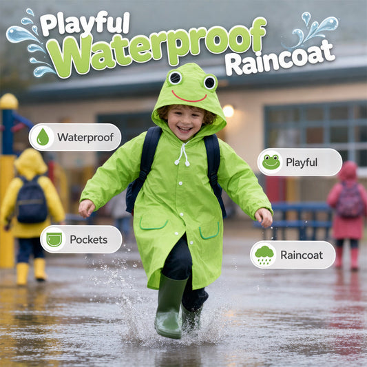 🐸 50% RABATT! Barns Frosk-Regnponcho ☔– Vanntett, Lett & Ryggsekkvennlig