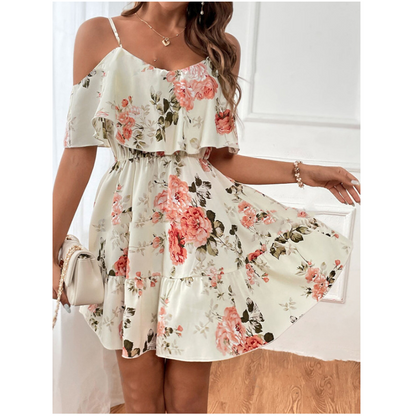 🎉 BEGRENSET TID 50% RABATT! 🌸 Boho Blomsterkjole – Cold Shoulder-design & Rysjedetaljer 🌼