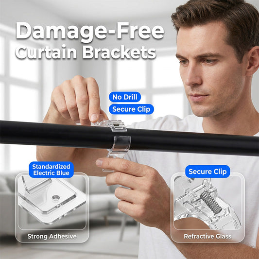 🔥Time-Limited Special💥Heavy-Duty Self-Adhesive Curtain Rod Bracket Holders – 100% Damage-Free & Renter-Friendly, Heavy-Duty 17 lbs Capacity, Secure Spring-Loaded Grip Fits 0.5"-1.2" Rods & Seamless Low-Profile Design – 2 Colors 2 Sizes 🏠