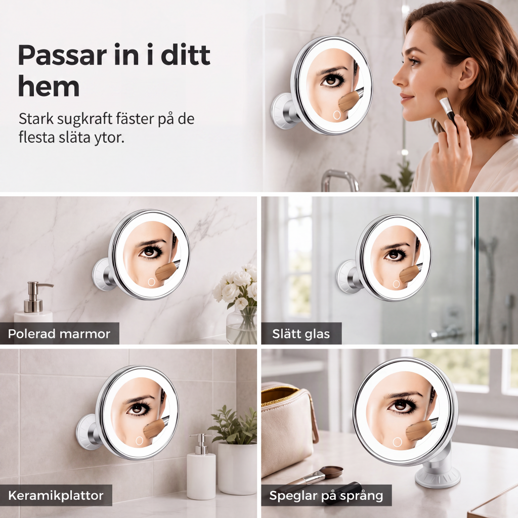 🎁 2026 Nya Ankomster 50% rabatt💥10x förstorande sminkspegel med LED-ljus och sugkopp – perfekt för felfri makeup och hudvård ✨