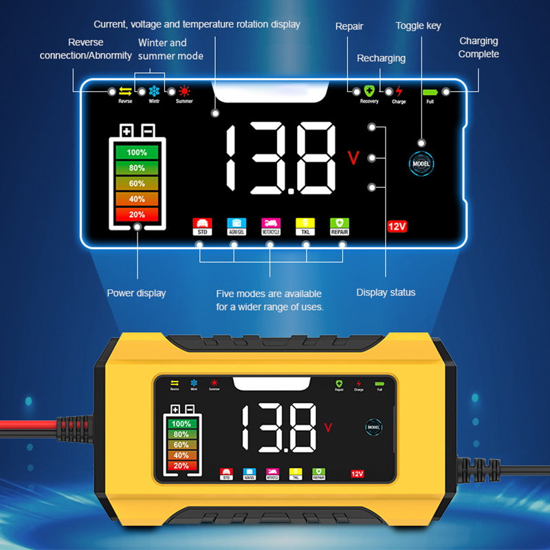 🎁 2026 Nya Ankomster 50% rabatt💥Intelligent bilbatteriladdare 12V 6A – 9 steg & pulsreparation – LCD-färgdisplay för bly-syrabatterier 🚗