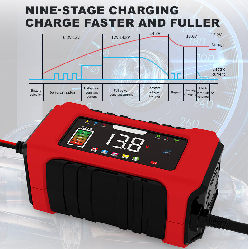 🎁 2026 Nya Ankomster 50% rabatt💥Intelligent bilbatteriladdare 12V 6A – 9 steg & pulsreparation – LCD-färgdisplay för bly-syrabatterier 🚗