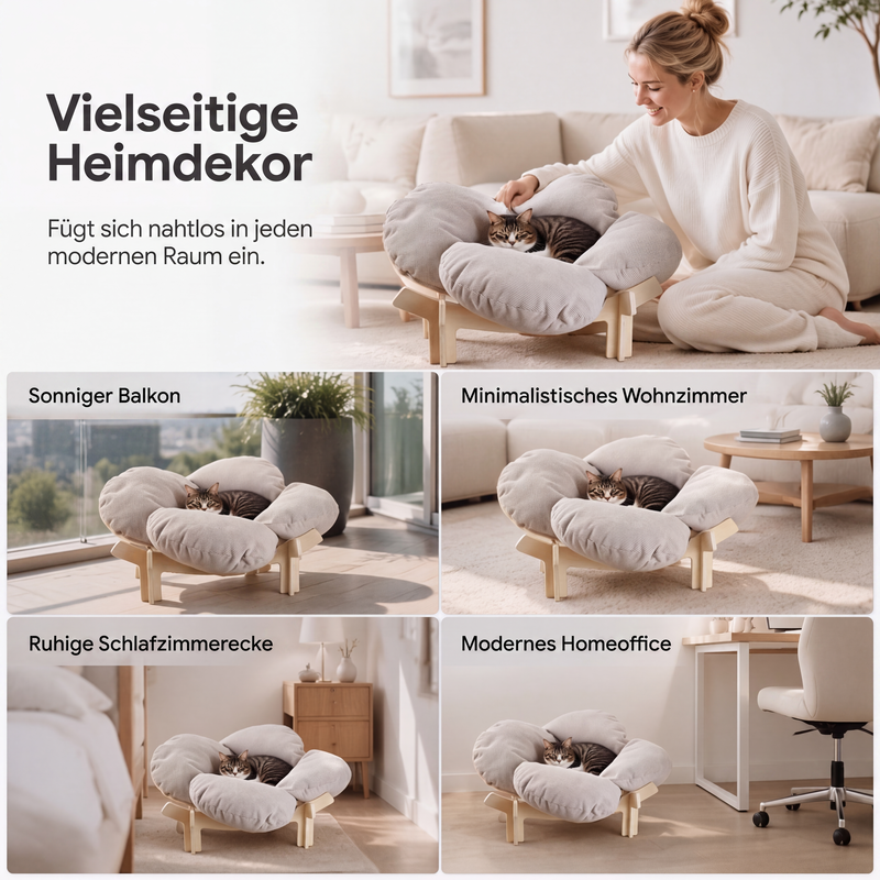 🎁 2026 Nya Ankomster 50% rabatt💥Trä Husdjurssäng med Blomdesign – Upphöjd Katt- & HundbBädd för Små Husdjur🛋️
