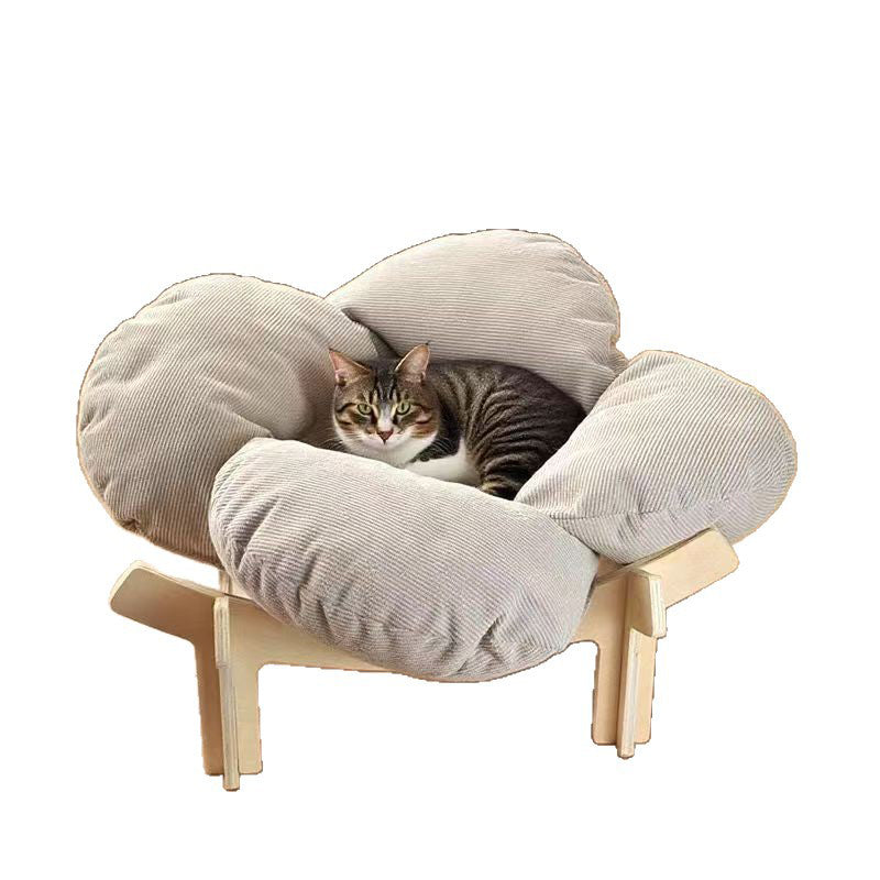 🎁 2026 Nya Ankomster 50% rabatt💥Trä Husdjurssäng med Blomdesign – Upphöjd Katt- & HundbBädd för Små Husdjur🛋️