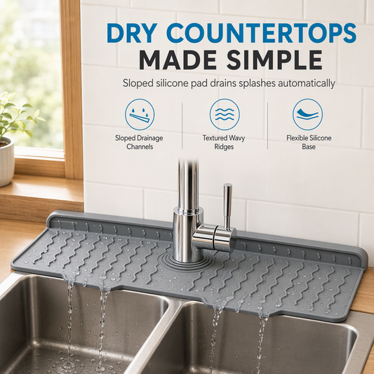 🔥Time-Limited Special💥 Silicone Faucet Splash Guard Mat — Drain Fast, Cuttable