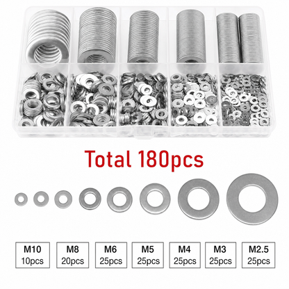 Stainless Steel Washer Assortment Kit Flat Gaskets and Sealing Rings Set with Storage Box