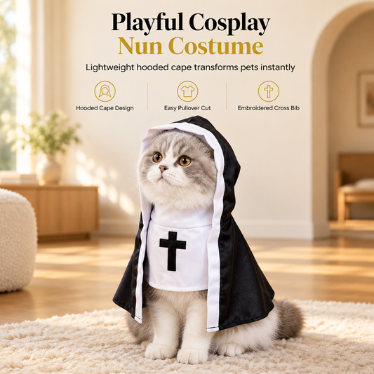 Funny Pet Nun Costume for Cats and Small Dogs Cosplay Outfit for Dress Up and Photo Props