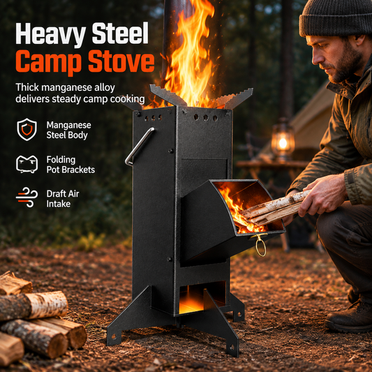 Portable Folding Wood Burning Rocket Stove for Outdoor Camping Picnic Cooking and Heating