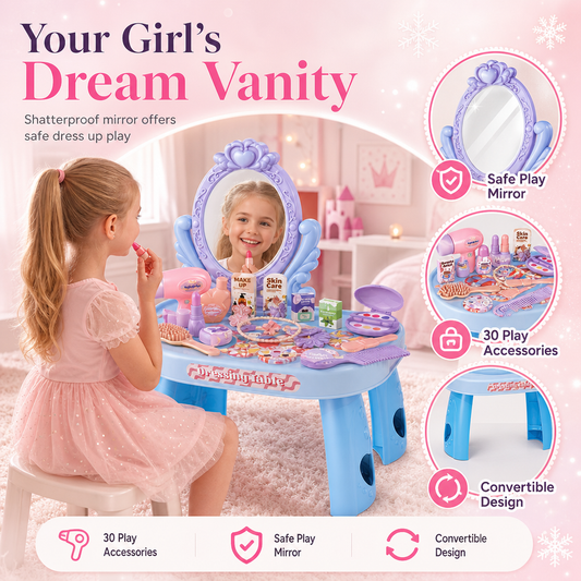 🔥Time-Limited Special💥Kids Pretend Play Makeup Vanity Table Toy Set with Princess Accessories for Girls and Boys