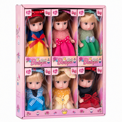 🔥Time-Limited Special💥Mini Princess Dolls 6-Pack, Pocket Size Doll Figures, Soft Rooted Hair, Gift Box
